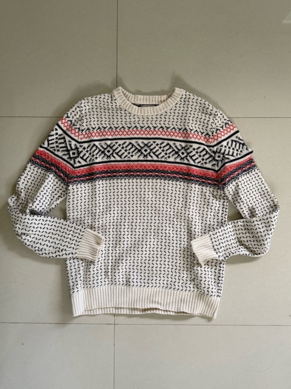 Merona Geometric Knit Sweater in White & Black Size Medium 100% Cotton